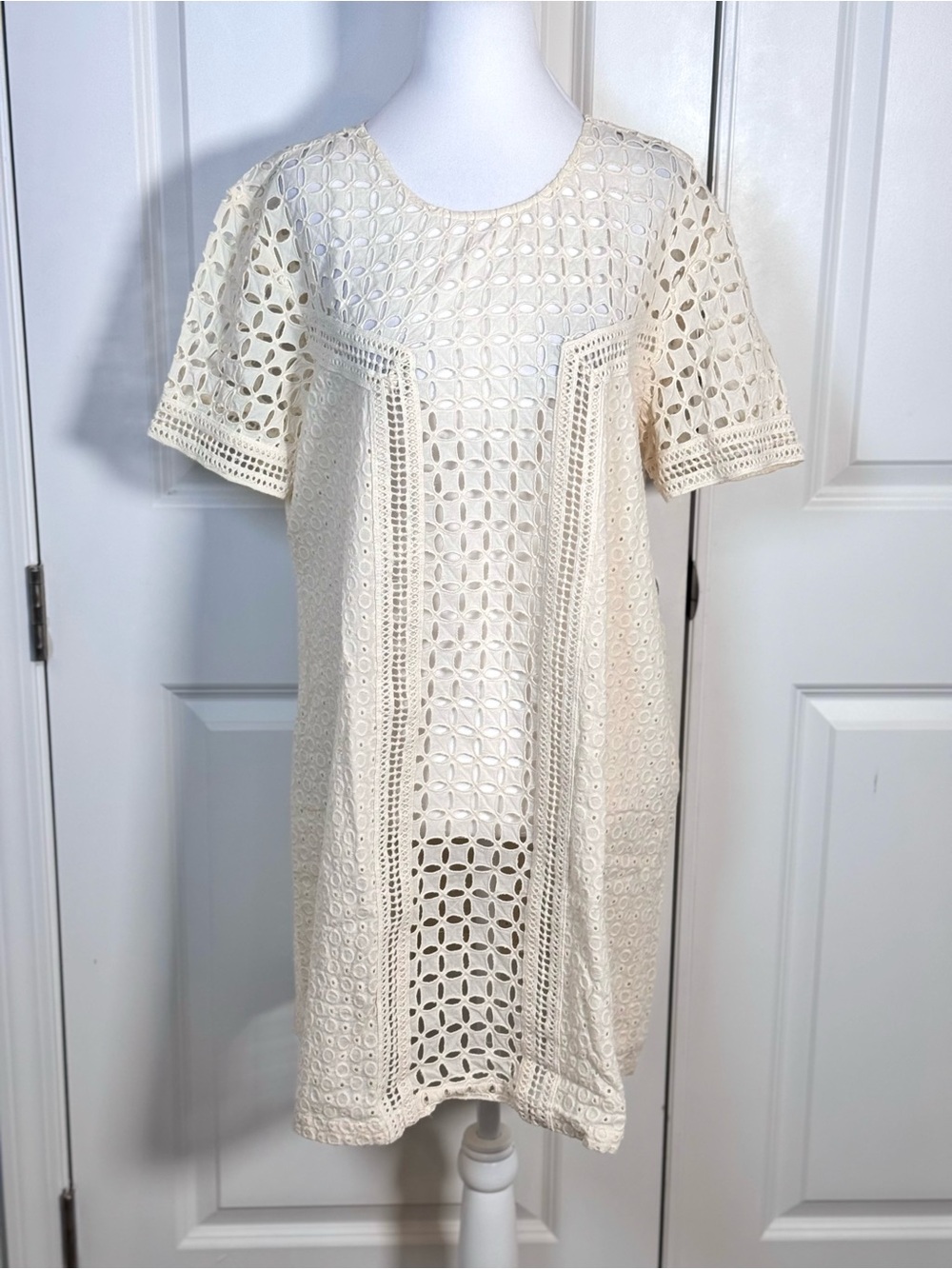 Sundance Eyelet Essence Ivory Cotton Swim Cover Up Dress 14 Boho Resort Tunic